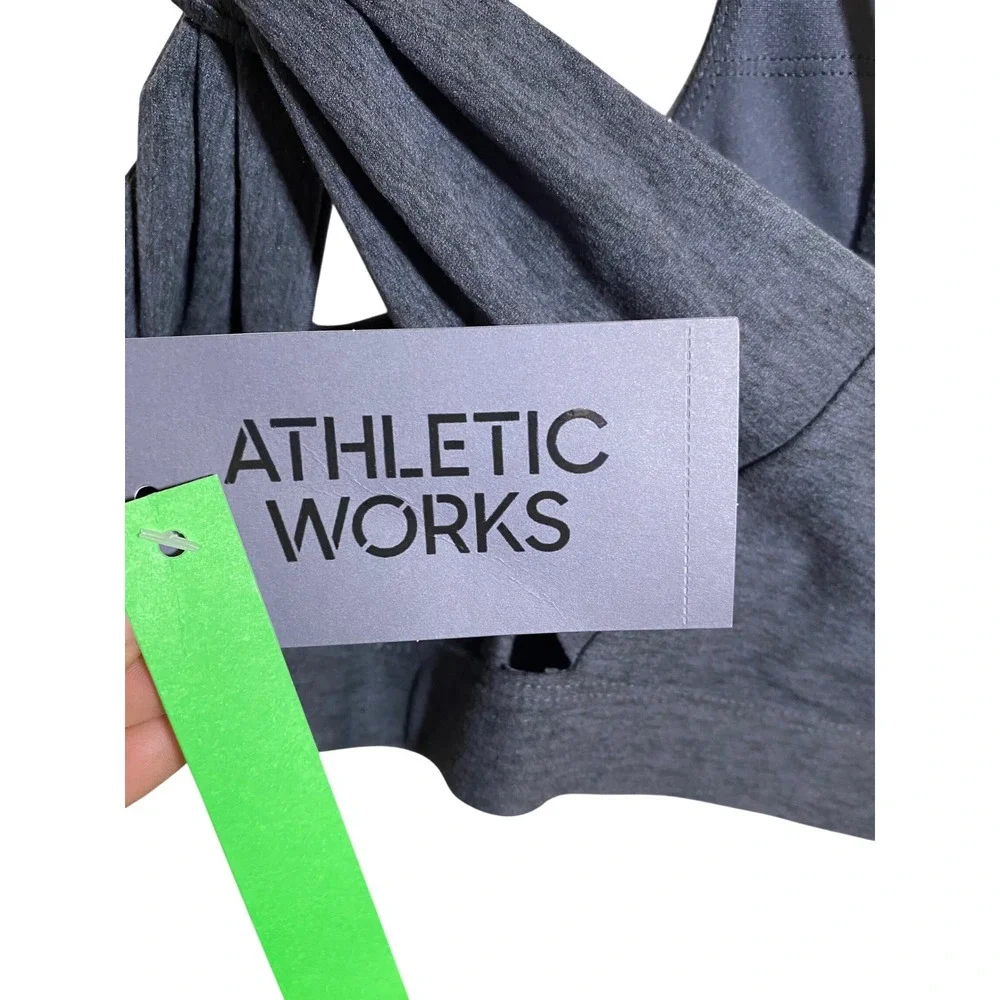 Athletic Works ButterCore Sports Bra XXL 20 Black Soot Heather Twist Back New